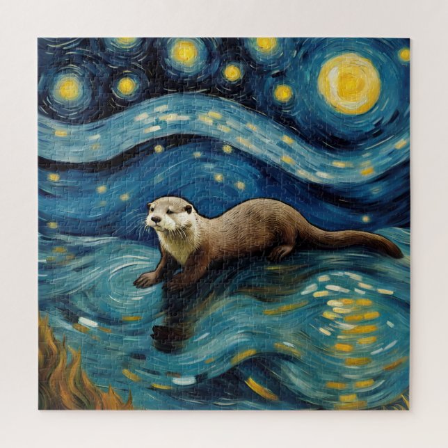 An Otter in the Starry Night Sea Jigsaw Puzzle (Vertical)
