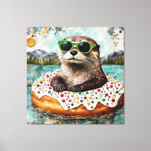 An Otter on Vacation in a Floating Doughnut Canvas Print (Front)