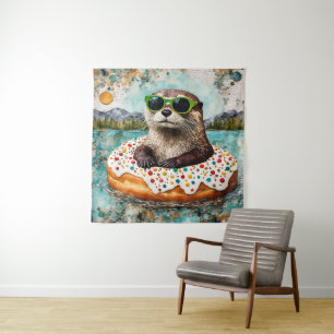 An Otter on Vacation in a Floating Doughnut Tapestry