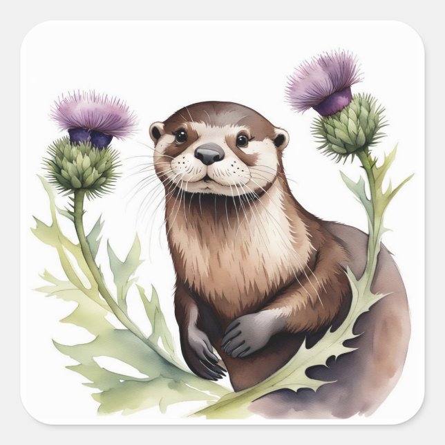 An otter with a thistle square sticker (Front)