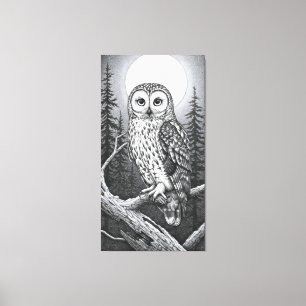 An owl perched on a branch under the full moon canvas print