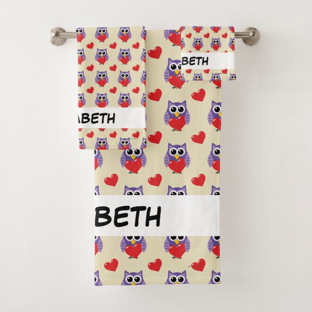 An Owly Love Pattern | Add Your Name Bath Towel Set (Insitu)