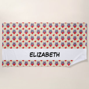 An Owly Love Pattern   Add Your Name Beach Towel