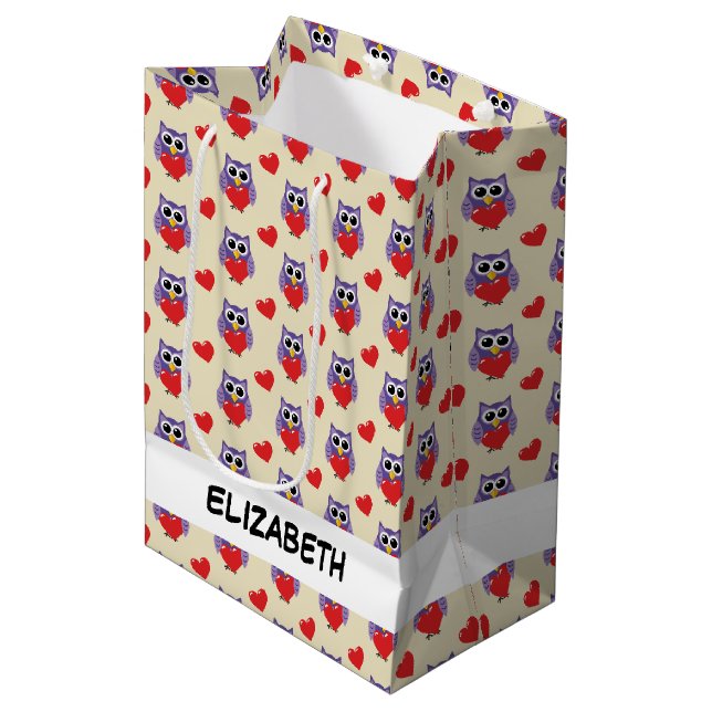 An Owly Love Pattern | Add Your Name Medium Gift Bag (Front Angled)