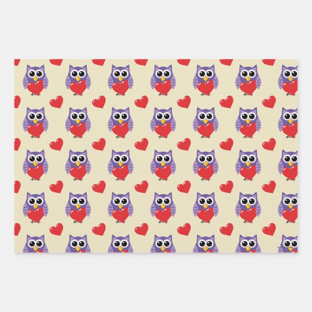 An Owly Love Pattern Wrapping Paper Sheet (Front)
