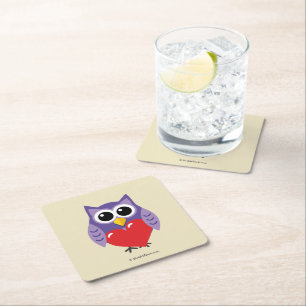 An Owly Love Square Paper Coaster