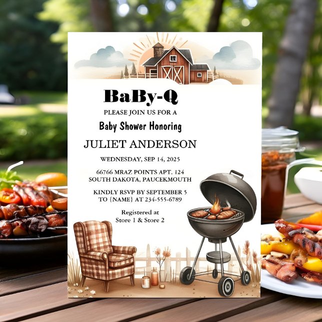 An Plaid Babyq Fun Food Steak Beef Bbq Baby Shower Invitation (Creator Uploaded)