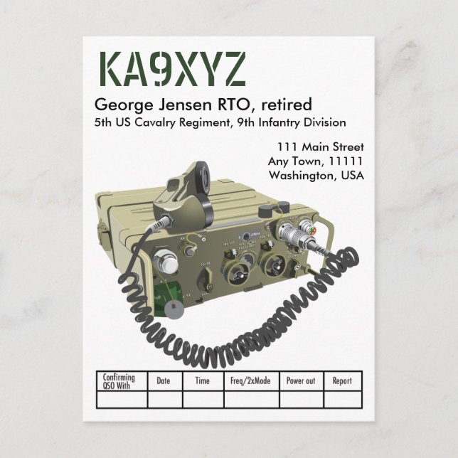 AN/PRC-77 Military Portable Transceiver QSL Postca Postcard (Front)