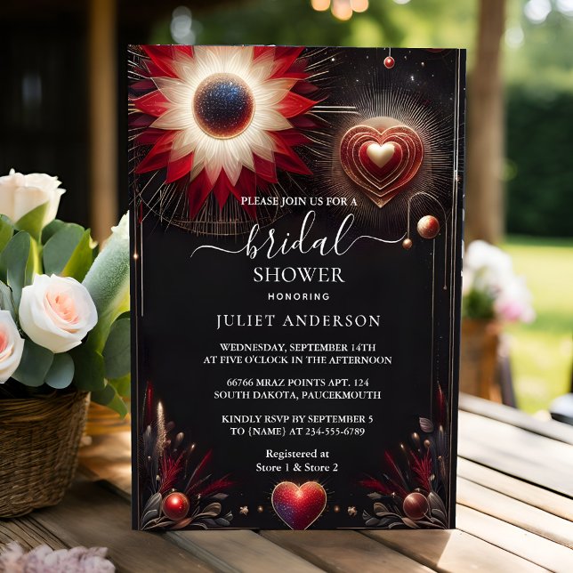 An Ruby Claret White Heart Red Black Bridal Shower Invitation (Creator Uploaded)