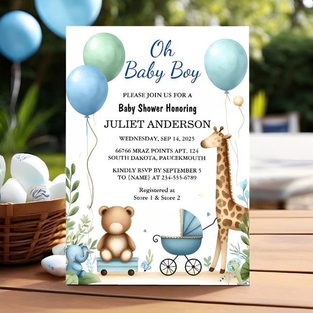 An Soft Boho Bear Blue Cub Welcome Baby Boy Shower Invitation (Creator Uploaded)