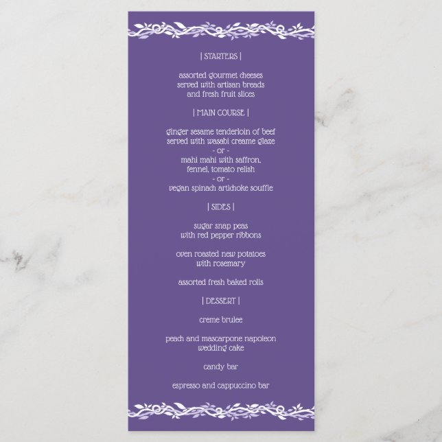 An Ultra Violet Wedding Simple Menu Reception (Front)