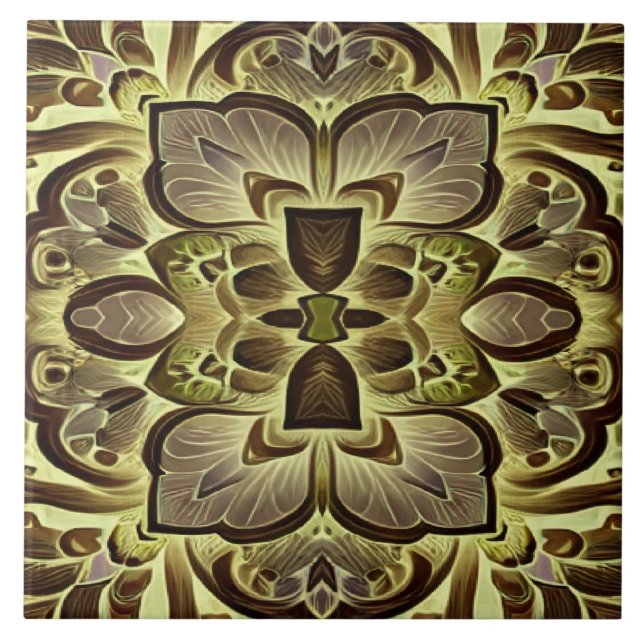 An unique vintage floral pattern  ceramic tile (Front)