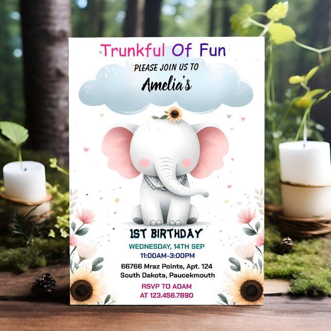 An Wood White Elephant Birthday First 1st Birthday Invitation (Creator Uploaded)