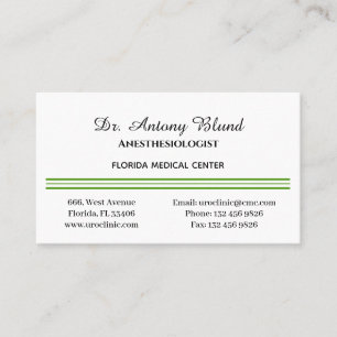 Anaesthesiologist Simple Green Business Card