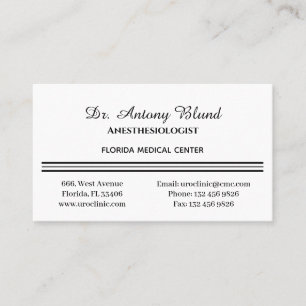 Anaesthesiologist Simple White and Black Business Card