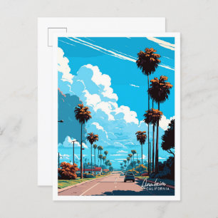 Anaheim California Art Travel Vintage illustration Postcard
