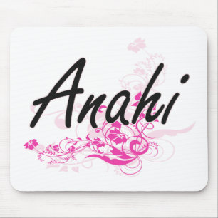 Anahi Artistic Name Design with Flowers Mouse Pad