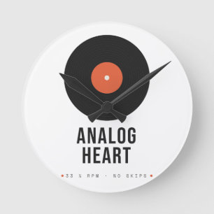 Analogue Heart Retro Vinyl Record Acrylic Wall Clo Round Clock
