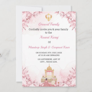 Anand Karaj Wedding Invitation card, Sikh Wedding 