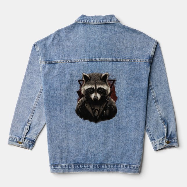 Anarchy Racoon Political for Ancomm Liberal Class Denim Jacket (Back)