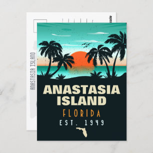 Anastasia Island Florida Retro Sunset Souvenirs Postcard