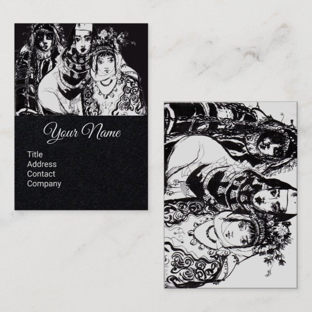 ANATOLIAN GIRLS Fashion Drawing White Black Paper Business Card (Front/Back)