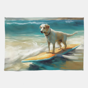 Anatolian Shepherd Beach Surfing Painting Tea Towel