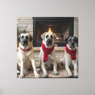 Anatolian Shepherd  by the Fireplace Christmas Canvas Print