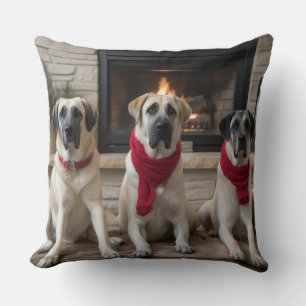 Anatolian Shepherd by the Fireplace Christmas Cushion