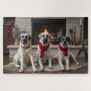 Anatolian Shepherd by the Fireplace Christmas Jigsaw Puzzle