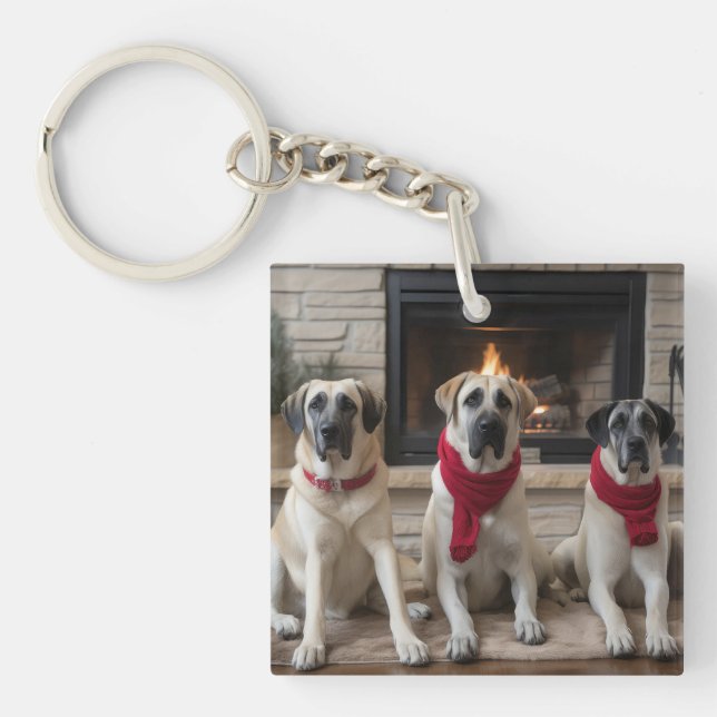 Anatolian Shepherd  by the Fireplace Christmas Key Ring (Front)