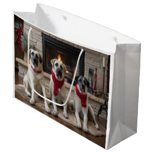 Anatolian Shepherd by the Fireplace Christmas Large Gift Bag
