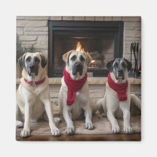 Anatolian Shepherd by the Fireplace Christmas Magnet