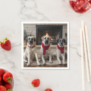 Anatolian Shepherd by the Fireplace Christmas Napkin
