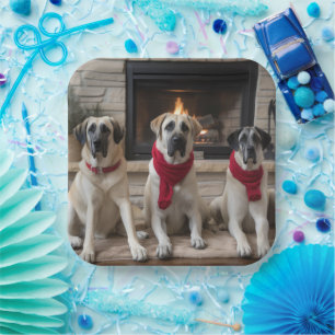 Anatolian Shepherd  by the Fireplace Christmas Paper Plate