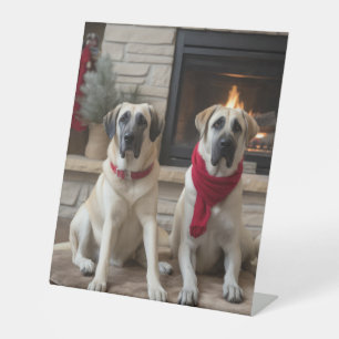 Anatolian Shepherd by the Fireplace Christmas Pedestal Sign