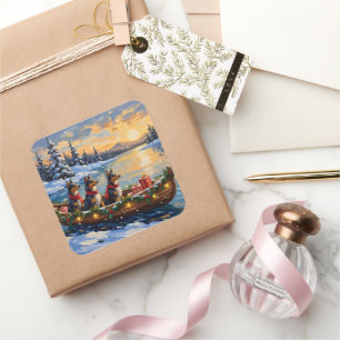 Anatolian Shepherd Christmas Boat Holiday Square Sticker