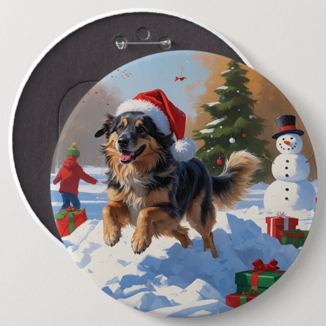 Anatolian Shepherd Christmas Festive Snow 6 Cm Round Badge (Front & Back)