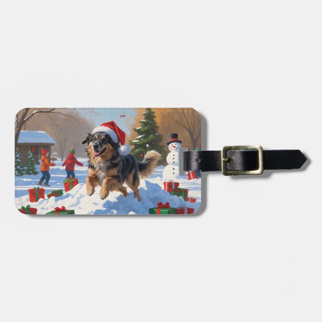 Anatolian Shepherd Christmas Festive Snow Luggage Tag (Front Horizontal)