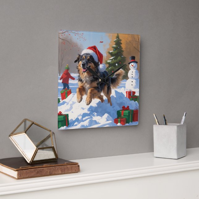 Anatolian Shepherd Christmas Festive Snow Square Wall Clock (Office)