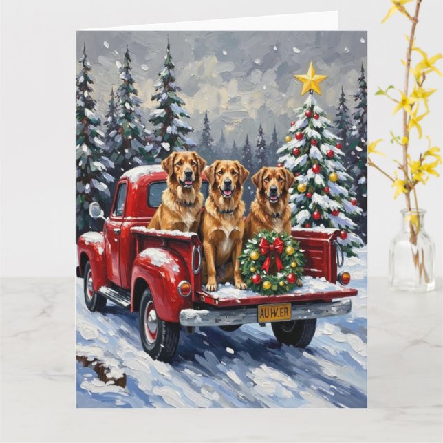 Anatolian Shepherd Dog Christmas Red Truck Holiday Card (Yellow Flower)