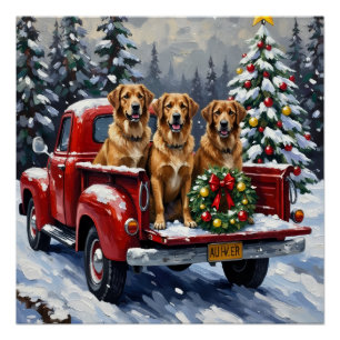 Anatolian Shepherd Dog Christmas Red Truck Holiday Poster