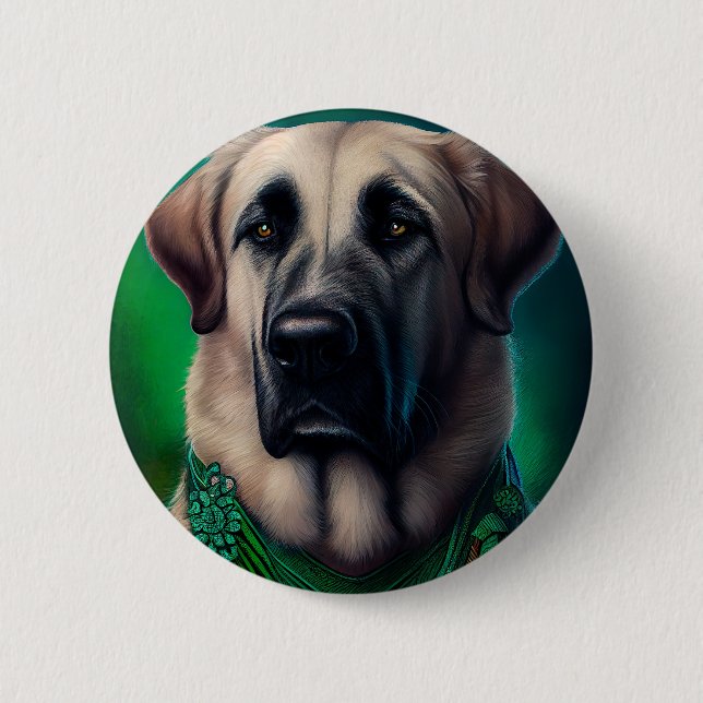 Anatolian Shepherd dog in St. Patrick's Day Dress 6 Cm Round Badge (Front)