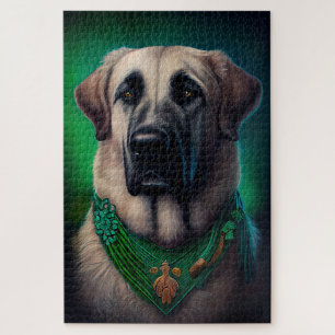 Anatolian Shepherd dog in St. Patrick's Day Dress Jigsaw Puzzle