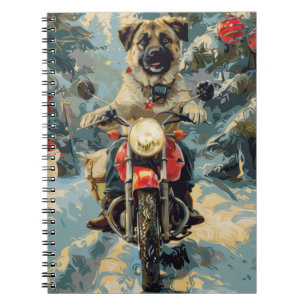 Anatolian Shepherd Dog Riding Motorcycle Christmas Notebook