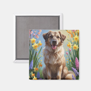 Anatolian Shepherd  Dog Spring Flowers Painting Magnet
