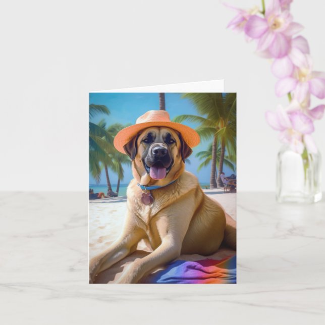 Anatolian Shepherd on Beach, dog lover summer gift Card (Orchid)