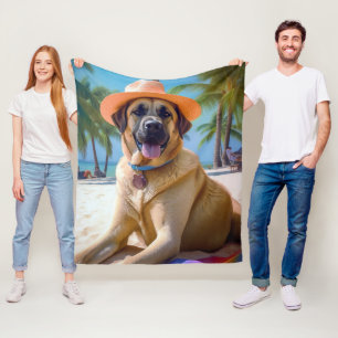 Anatolian Shepherd on Beach, dog lover summer gift Fleece Blanket