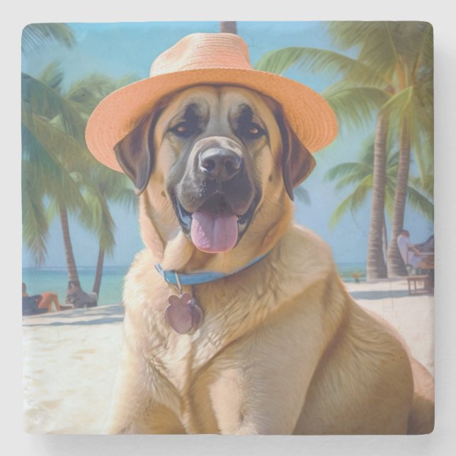 Anatolian Shepherd on Beach, dog lover summer gift Stone Coaster (Front)