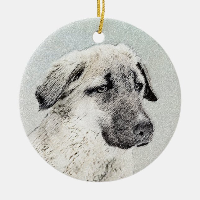 Anatolian Shepherd Painting - Original Dog Art Ceramic Tree Decoration (Front)